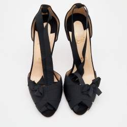 Christian Louboutin Black Fabric And Suede Bow Christeriva Ankle Wrap Sandals Size 41