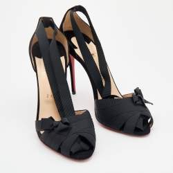 Christian Louboutin Black Fabric And Suede Bow Christeriva Ankle Wrap Sandals Size 41