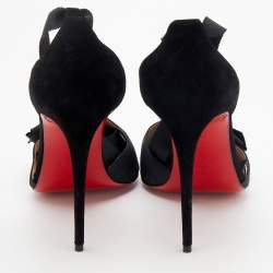 Christian Louboutin Black Fabric And Suede Bow Christeriva Ankle Wrap Sandals Size 41