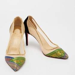 مملوكة مسبقًا Christian Louboutin Multicolor/Black Brocade Fabric, Velvet and Mesh Pumps Size 36.5