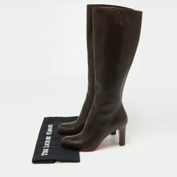 Pre Owned Christian Louboutin Brown Leather Knee Length Boots Size 38