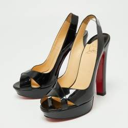 Pre Owned صندل كريستيان لوبوتان ماربل تاون جلد أسود لامع بحزام للكاحل مقاس 38.5