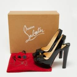 Pre Owned صندل كريستيان لوبوتان ماربل تاون جلد أسود لامع بحزام للكاحل مقاس 38.5