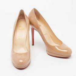 Pre Owned Christian Louboutin Beige Patent Leather New Simple Pumps Size 39.5