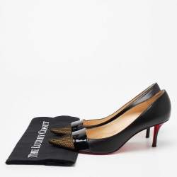 Pre Owned Christian Louboutin Black Leather And Mesh Cap Toe Pumps Size 40