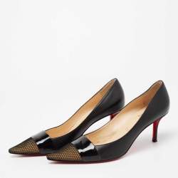 Pre Owned Christian Louboutin Black Leather And Mesh Cap Toe Pumps Size 40