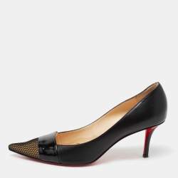 Pre Owned Christian Louboutin Black Leather And Mesh Cap Toe Pumps Size 40
