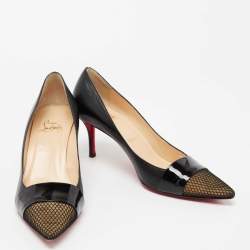 Pre Owned Christian Louboutin Black Leather And Mesh Cap Toe Pumps Size 40