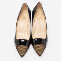 Pre Owned Christian Louboutin Black Leather And Mesh Cap Toe Pumps Size 40