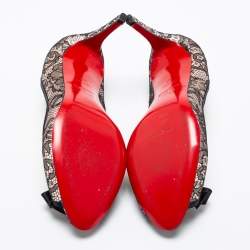 Pre Owned Christian Louboutin Pink/Black Satin and Lace Milady Peep-Toe Pumps Size 40