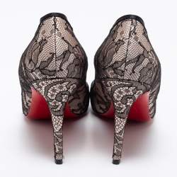 Pre Owned Christian Louboutin Pink/Black Satin and Lace Milady Peep-Toe Pumps Size 40