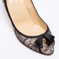 Pre Owned Christian Louboutin Pink/Black Satin and Lace Milady Peep-Toe Pumps Size 40