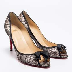 Pre Owned Christian Louboutin Pink/Black Satin and Lace Milady Peep-Toe Pumps Size 40