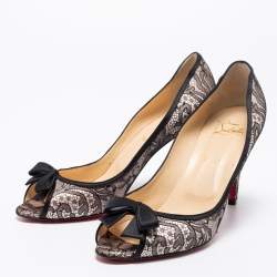 Pre Owned Christian Louboutin Pink/Black Satin and Lace Milady Peep-Toe Pumps Size 40