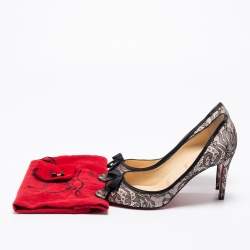 Pre Owned Christian Louboutin Pink/Black Satin and Lace Milady Peep-Toe Pumps Size 40