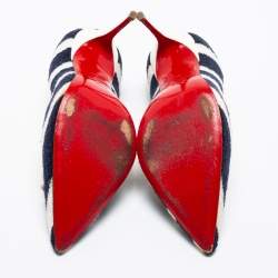Pre Owned Christian Louboutin Navy Blue/White Striped Terry Fabric Decollete Spa Pumps Size 35