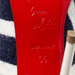 Pre Owned Christian Louboutin Navy Blue/White Striped Terry Fabric Decollete Spa Pumps Size 35