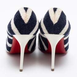 Pre Owned Christian Louboutin Navy Blue/White Striped Terry Fabric Decollete Spa Pumps Size 35
