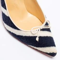 Pre Owned Christian Louboutin Navy Blue/White Striped Terry Fabric Decollete Spa Pumps Size 35