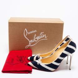 Pre Owned Christian Louboutin Navy Blue/White Striped Terry Fabric Decollete Spa Pumps Size 35
