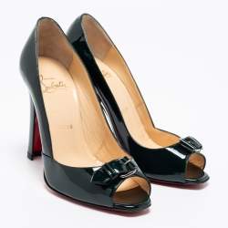 Christian Louboutin Green Patent Leather Openbelt Peep Toe Pumps Size 37