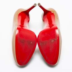 Pre Owned حذاء كعب عالي كريستيان لوبوتان نيو سيمبل جلد بيج لامع نعل سميك مقاس 36