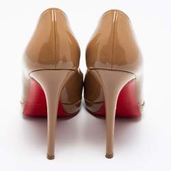 Pre Owned حذاء كعب عالي كريستيان لوبوتان نيو سيمبل جلد بيج لامع نعل سميك مقاس 36