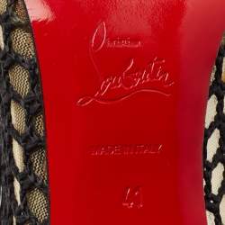 Pre Owned Christian Louboutin Black Net and Patent Leather Spikes Embellished Guni Pumps Size 41