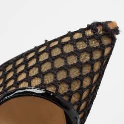 Pre Owned Christian Louboutin Black Net and Patent Leather Spikes Embellished Guni Pumps Size 41