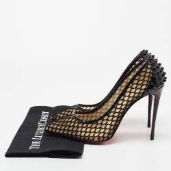 Pre Owned Christian Louboutin Black Net and Patent Leather Spikes Embellished Guni Pumps Size 41
