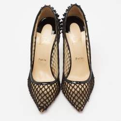 Pre Owned Christian Louboutin Black Net and Patent Leather Spikes Embellished Guni Pumps Size 41