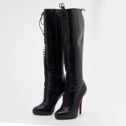 Pre Owned Christian Louboutin Black Leather Mado Over-the-Knee Boots Size 38