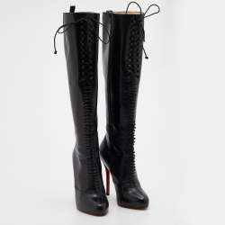 Pre Owned Christian Louboutin Black Leather Mado Over-the-Knee Boots Size 38