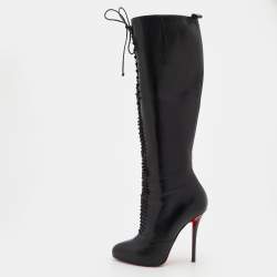 Louis Vuitton Over the Knee OTK Black Leather Flat Boots 38