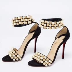 مملوكة مسبقًا Christian Louboutin Black Suede Tudor Bal Embellished Ankle Strap Sandals Size 38