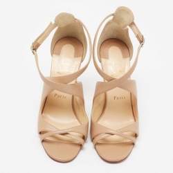 Pre Owned Christian Louboutin Beige Leather Malefissima Ankle-Strap Sandals Size 38.5