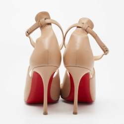 Pre Owned Christian Louboutin Beige Leather Malefissima Ankle-Strap Sandals Size 38.5