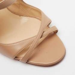 Pre Owned Christian Louboutin Beige Leather Malefissima Ankle-Strap Sandals Size 38.5