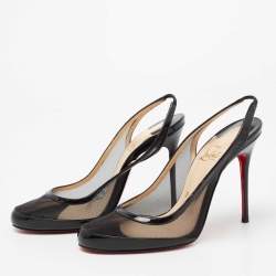 مملوكة مسبقًا Christian Louboutin Black Patent Leather And Mesh Slingback Sandals Size 36