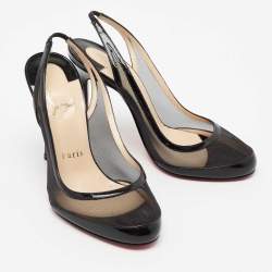 مملوكة مسبقًا Christian Louboutin Black Patent Leather And Mesh Slingback Sandals Size 36