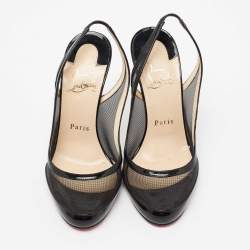 مملوكة مسبقًا Christian Louboutin Black Patent Leather And Mesh Slingback Sandals Size 36
