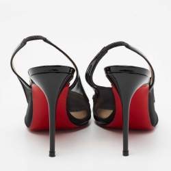 مملوكة مسبقًا Christian Louboutin Black Patent Leather And Mesh Slingback Sandals Size 36
