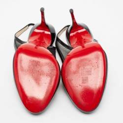 مملوكة مسبقًا Christian Louboutin Black Patent Leather And Mesh Slingback Sandals Size 36