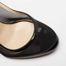 مملوكة مسبقًا Christian Louboutin Black Patent Leather And Mesh Slingback Sandals Size 36