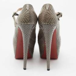 Pre Owned Christian Louboutin Grey Snakeskin Leather Lady Daf Mary Jane Pumps Size 41