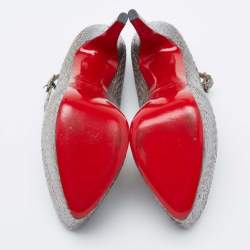 Pre Owned Christian Louboutin Grey Snakeskin Leather Lady Daf Mary Jane Pumps Size 41