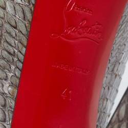 Pre Owned Christian Louboutin Grey Snakeskin Leather Lady Daf Mary Jane Pumps Size 41