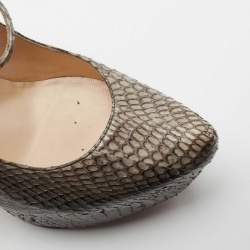 Pre Owned Christian Louboutin Grey Snakeskin Leather Lady Daf Mary Jane Pumps Size 41