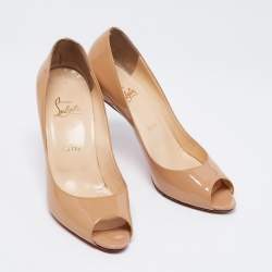 Pre Owned Christian Louboutin Beige Patent Leather You You Peep Toe Pumps Size 38