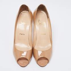 Pre Owned Christian Louboutin Beige Patent Leather You You Peep Toe Pumps Size 38